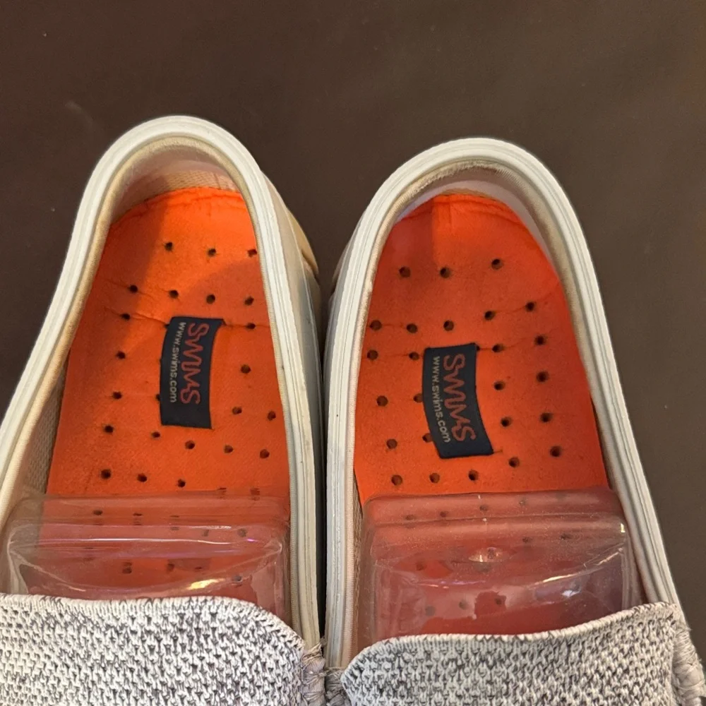 Swims Men's Light Gray Knit Slip-On Loafers with Orange Insole